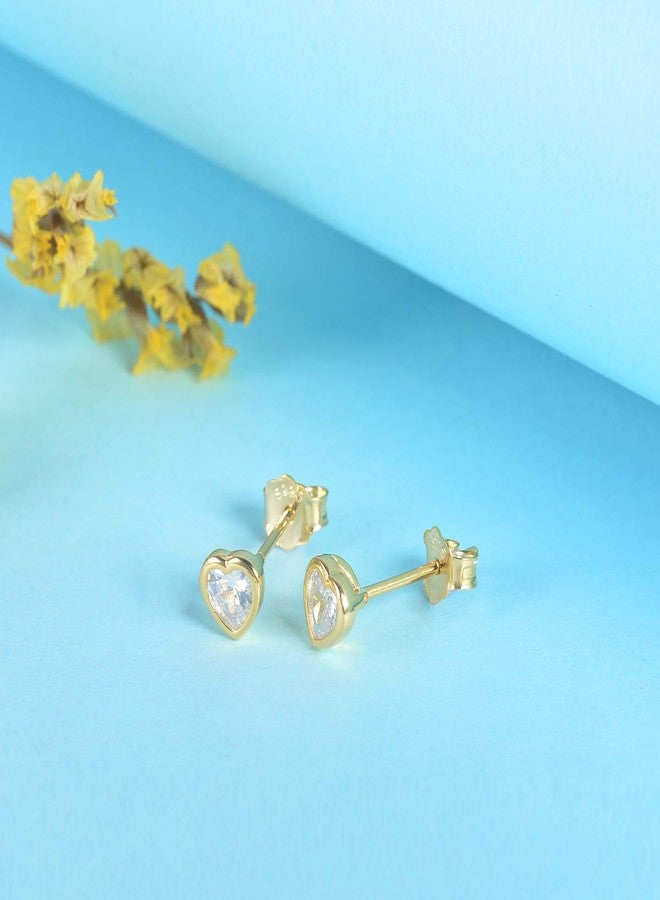 EPIRORA Sterling Silver Stud Earrings for Women Men- 3 Pairs of Tiny Heart Shaped Cubic Zirconia Earrings 14k Gold Plated Small CZ Cartilage Tragus Earrings(2mm/3mm/4mm) - Image 4